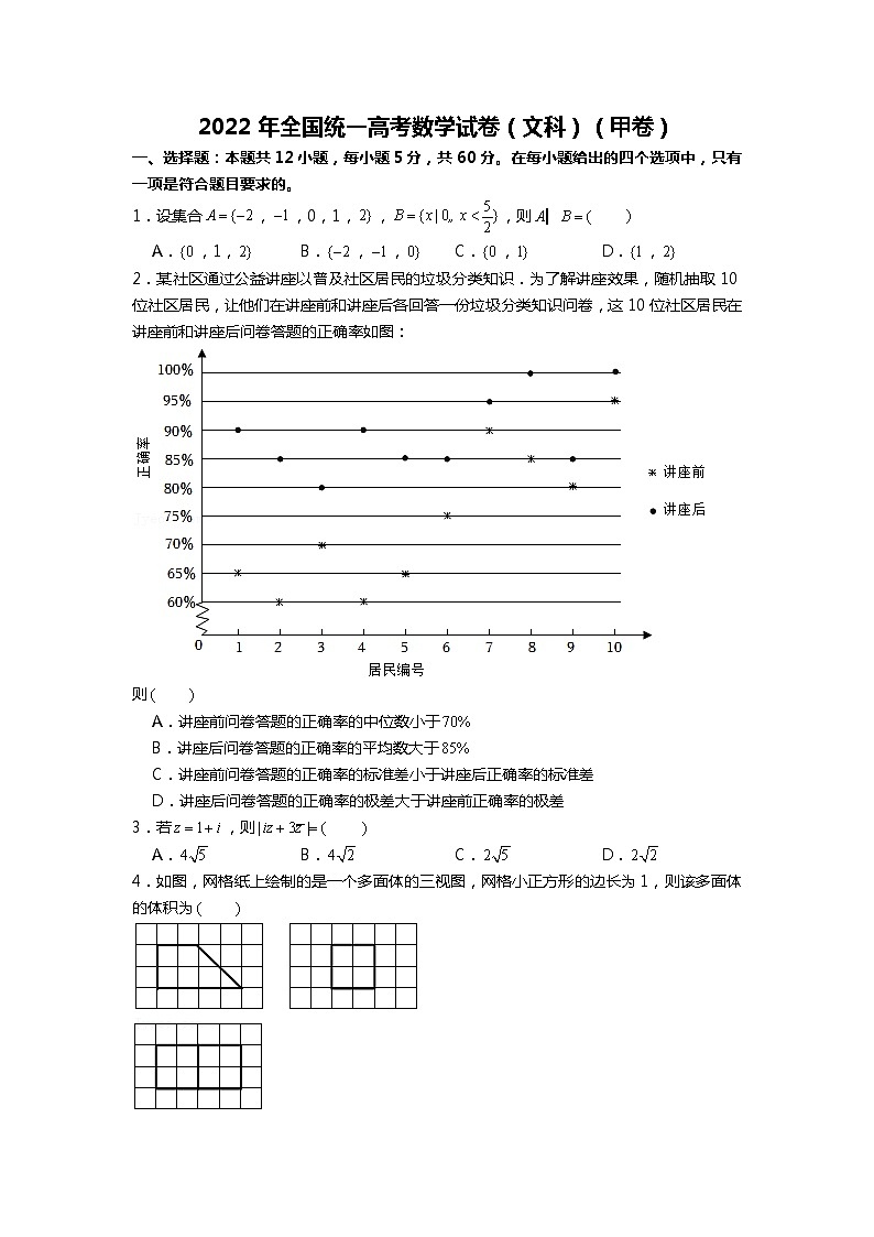 2022年全国统一高考数学试卷（文科）（甲卷）(彭禹萌、沈文荣)【有待勘误，仅系列群内部分享】第1页