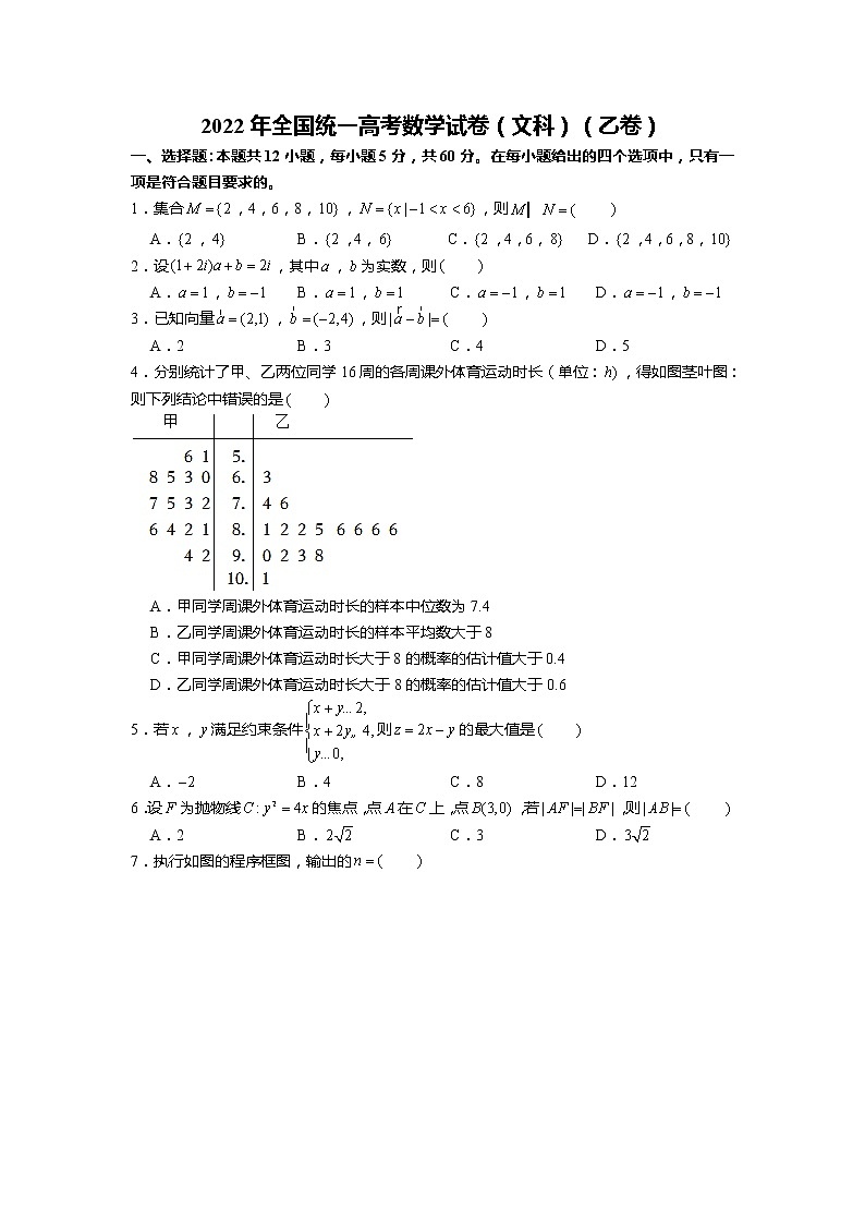2022年全国统一高考数学试卷（文科）（乙卷）（刘兴、胡文博、王灵芝）第1页