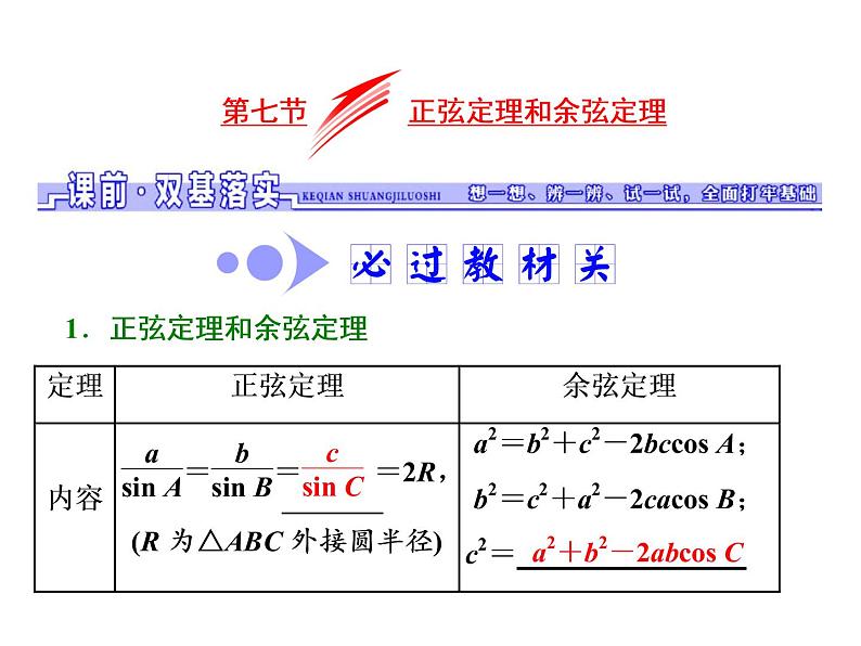 高考数学(文数)一轮复习课件 第三章 三角函数、解三角形 第七节 正弦定理和余弦定理第1页
