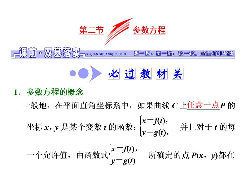 高考数学(文数)一轮复习课件 选修4-4 坐标系与参数方程 第二节 参数方程(含详解)01