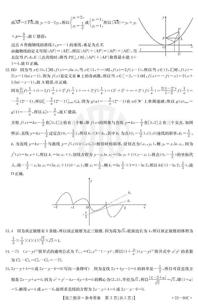 湛江2023届高三毕业班调研数学测试答案第2页