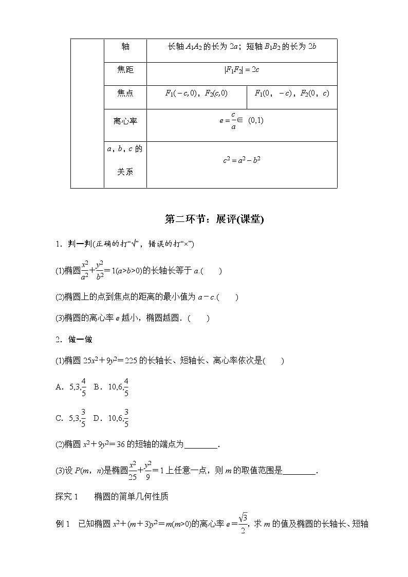 2.2.2椭圆的简单几何性质导学案——高二上学期数学人教A版选修2-102