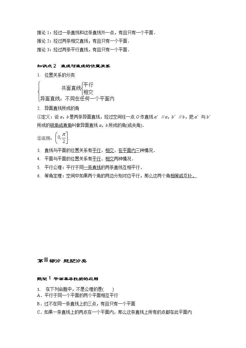2.1空间点、线、面的位置关系 学案——高一下学期数学人教A版必修2第2页