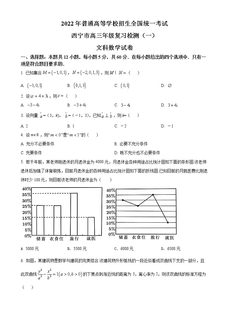 青海省西宁市2022届高三下学期第一次模拟考试数学（文）试题无答案第1页