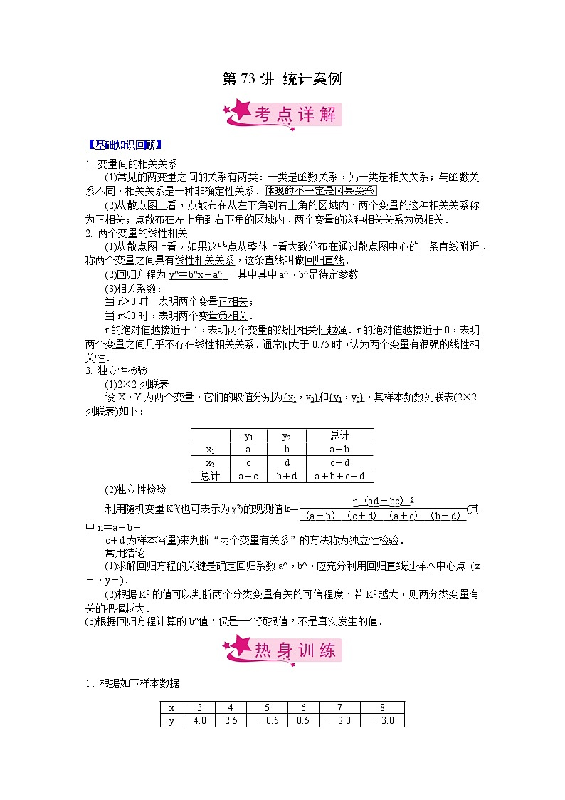 数学考点全复习——第73讲《统计案例》精选题（新高考专用）01