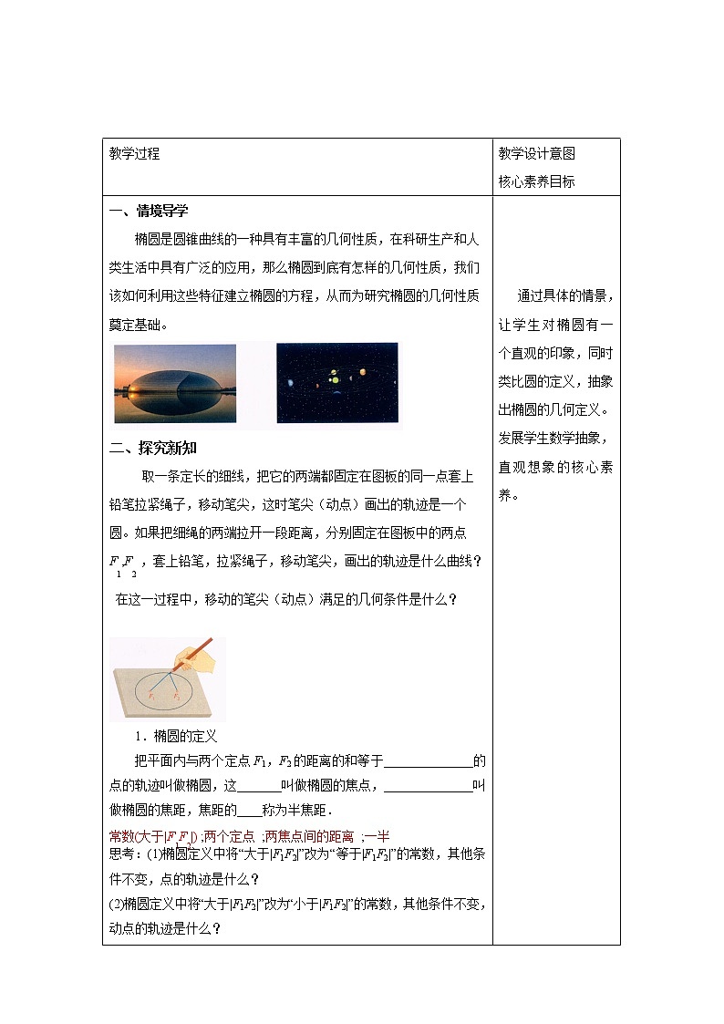 【新教材精创】3.1.1 椭圆及其标准方程 教学设计-人教A版高中数学选择性必修第一册第2页