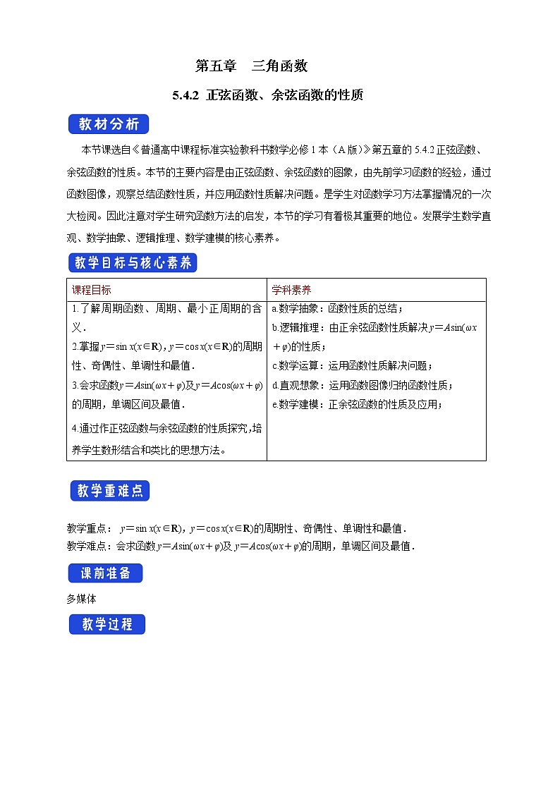 5.4.2 正弦函数、余弦函数的性质（1）第1页
