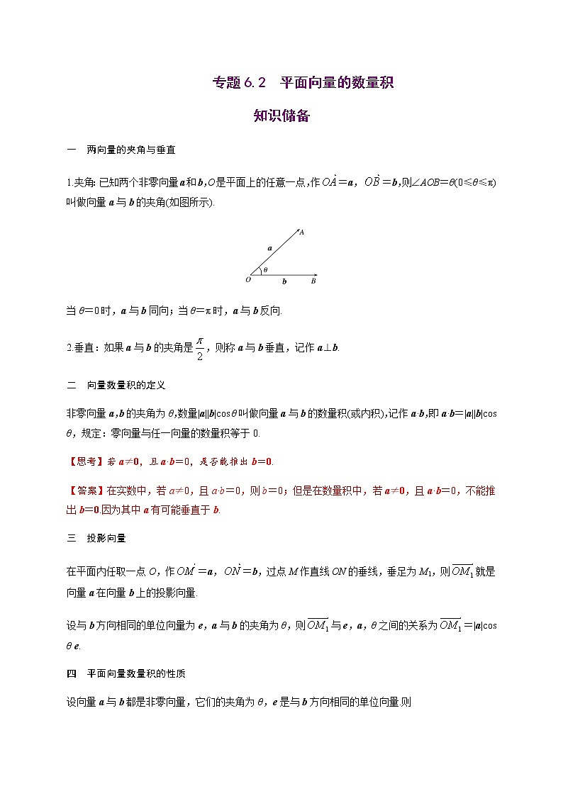 高中数学必修二  专题6.2 平面向量的数量积-同步培优专练第1页