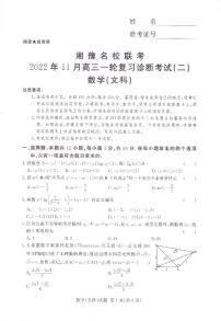2023湘豫名校联考高三上学期11月一轮复习诊断考试（二）11.24-25文科数学PDF版含解析