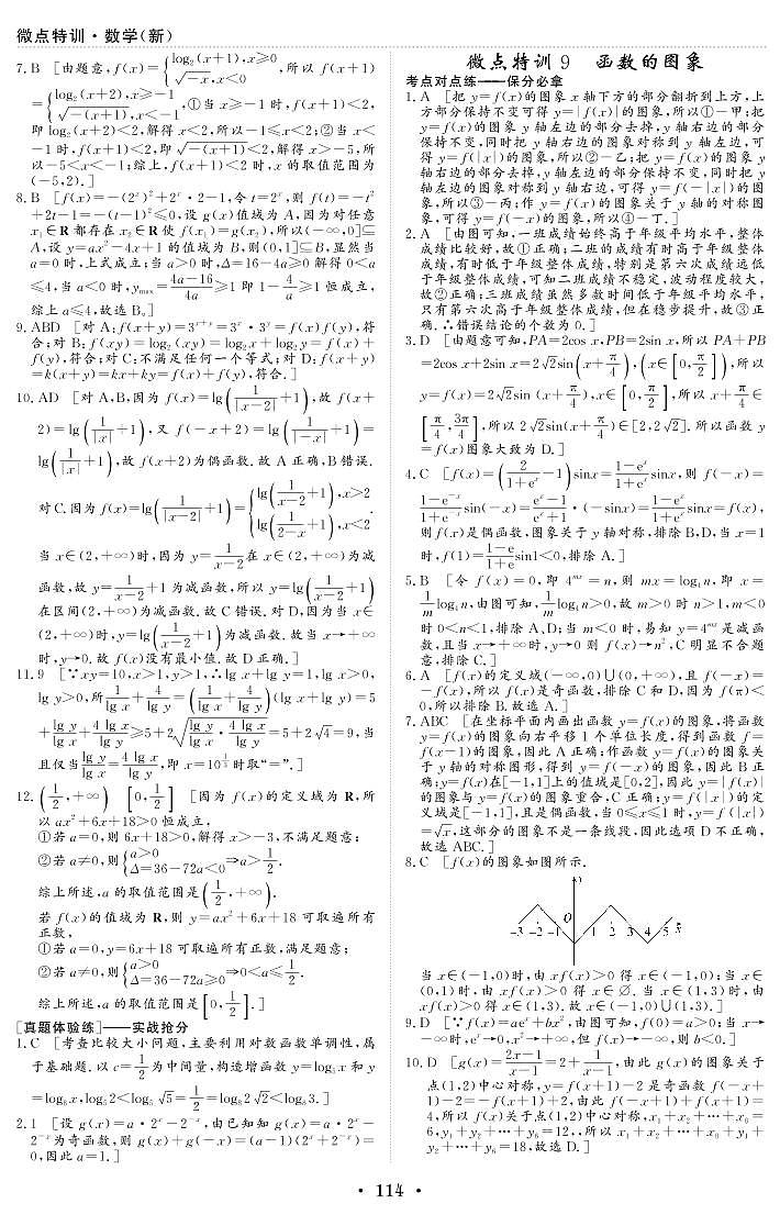 微点特训9 函数的图象 参考答案第1页