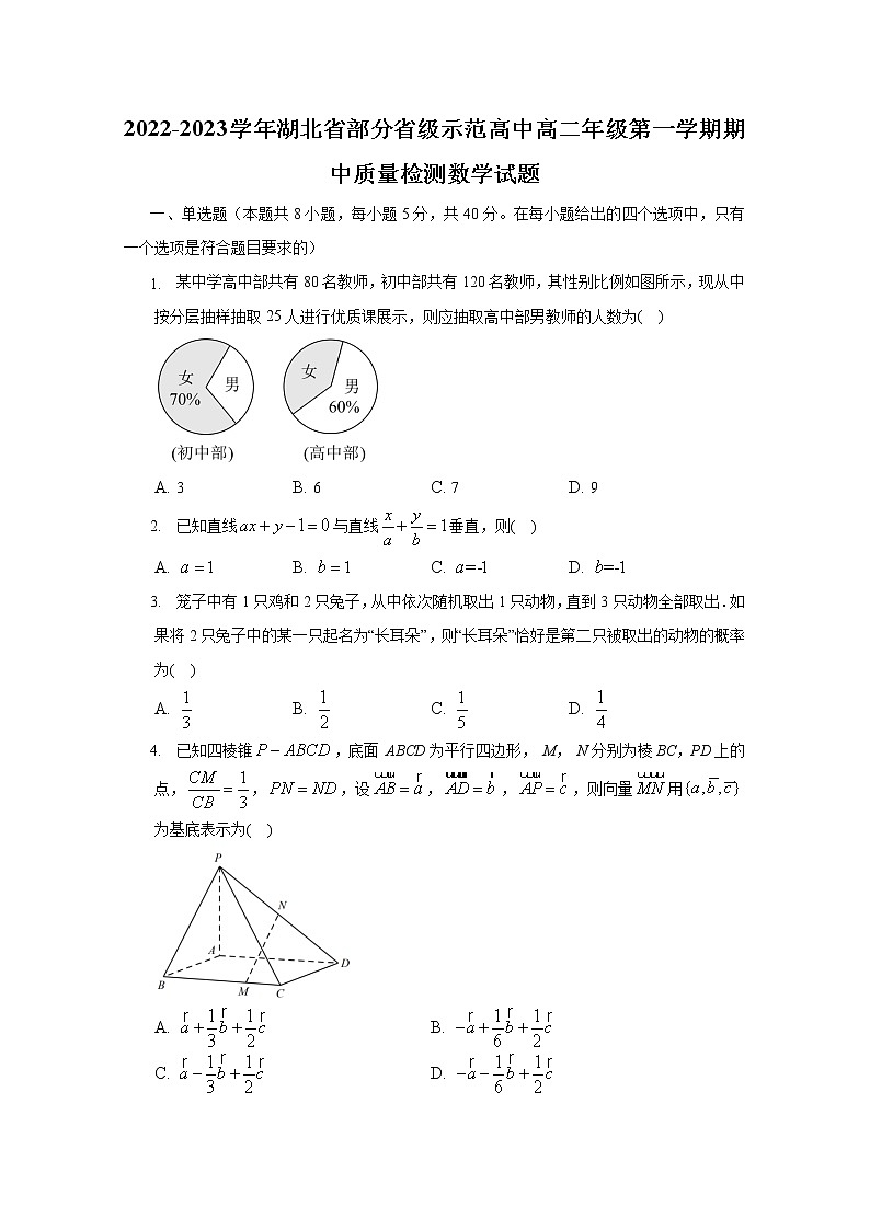 湖北省部分省级示范高中2022-2023学年高二数学上学期期中质量检测试卷（Word版附解析）01