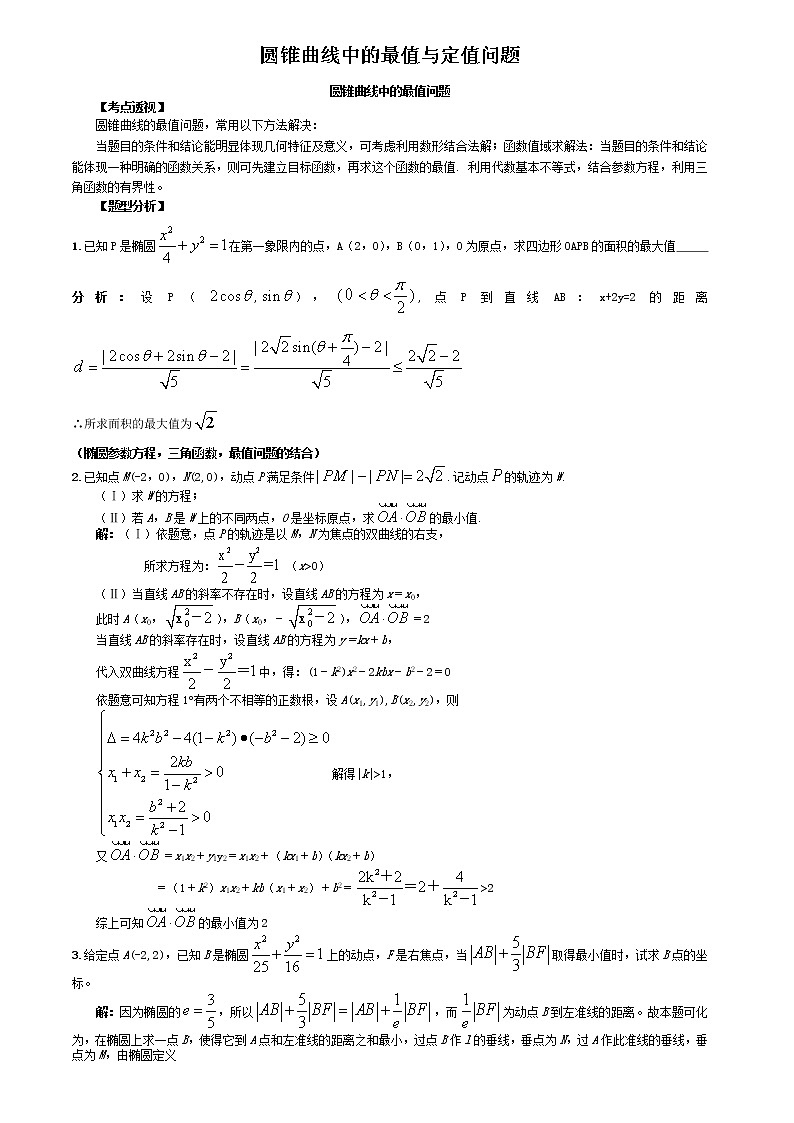 圆锥曲线中的最值与定值问题01