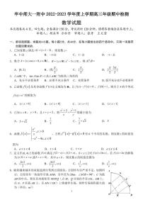 湖北省武汉市华中师范大学第一附属中学2022-2023学年高三上学期期中检测数学试卷