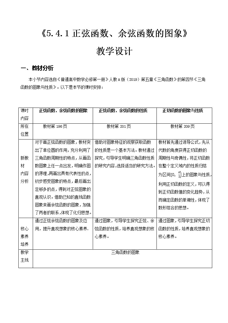 5.4.1正弦函数、余弦函数的图象--2022-2023学年高一数学新教材同步（教学设计）（人教A版2019必修第一册）第1页