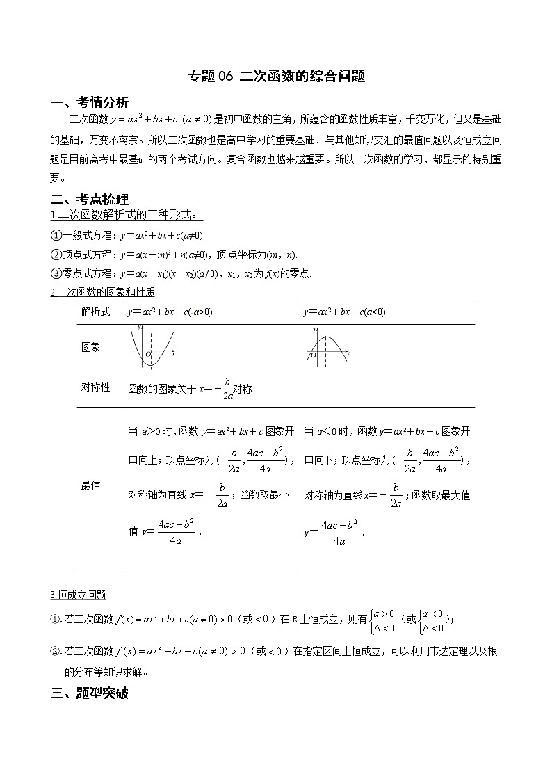 专题06 二次函数的综合问题（学生版+教师版）01