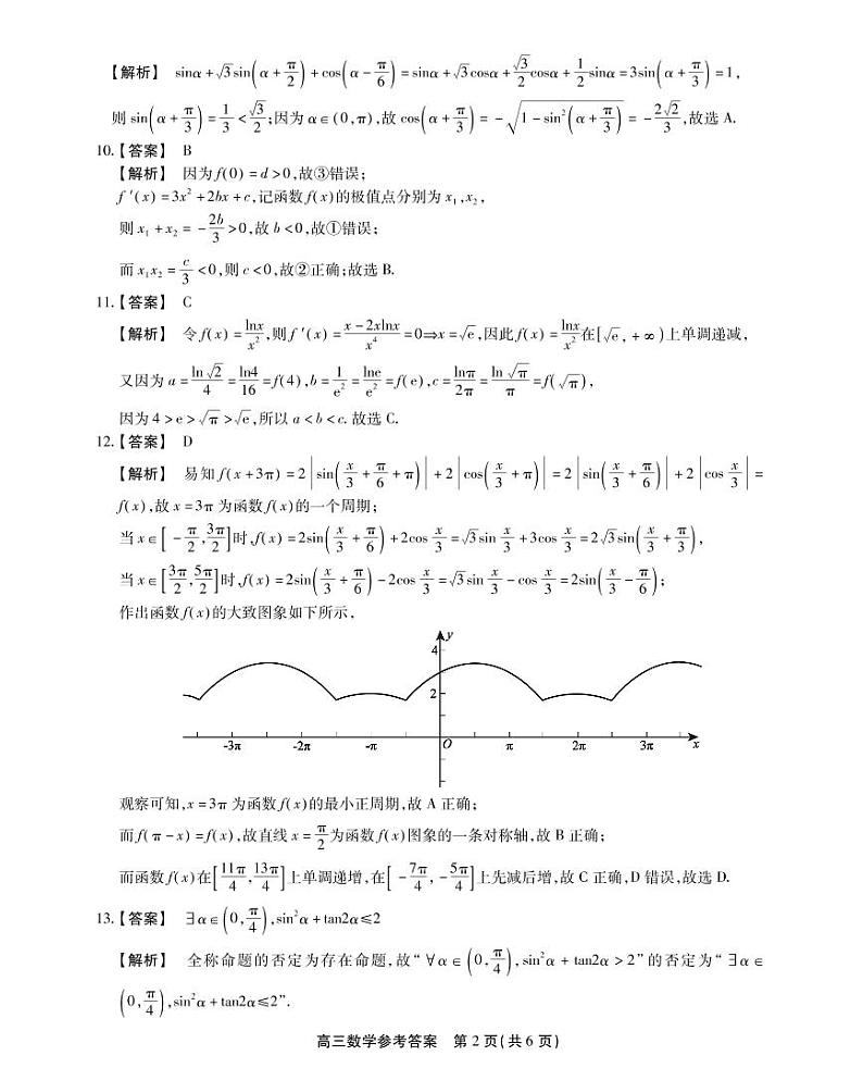 安徽省鼎尖名校联盟2023届高三10月联考  数学试题答案02