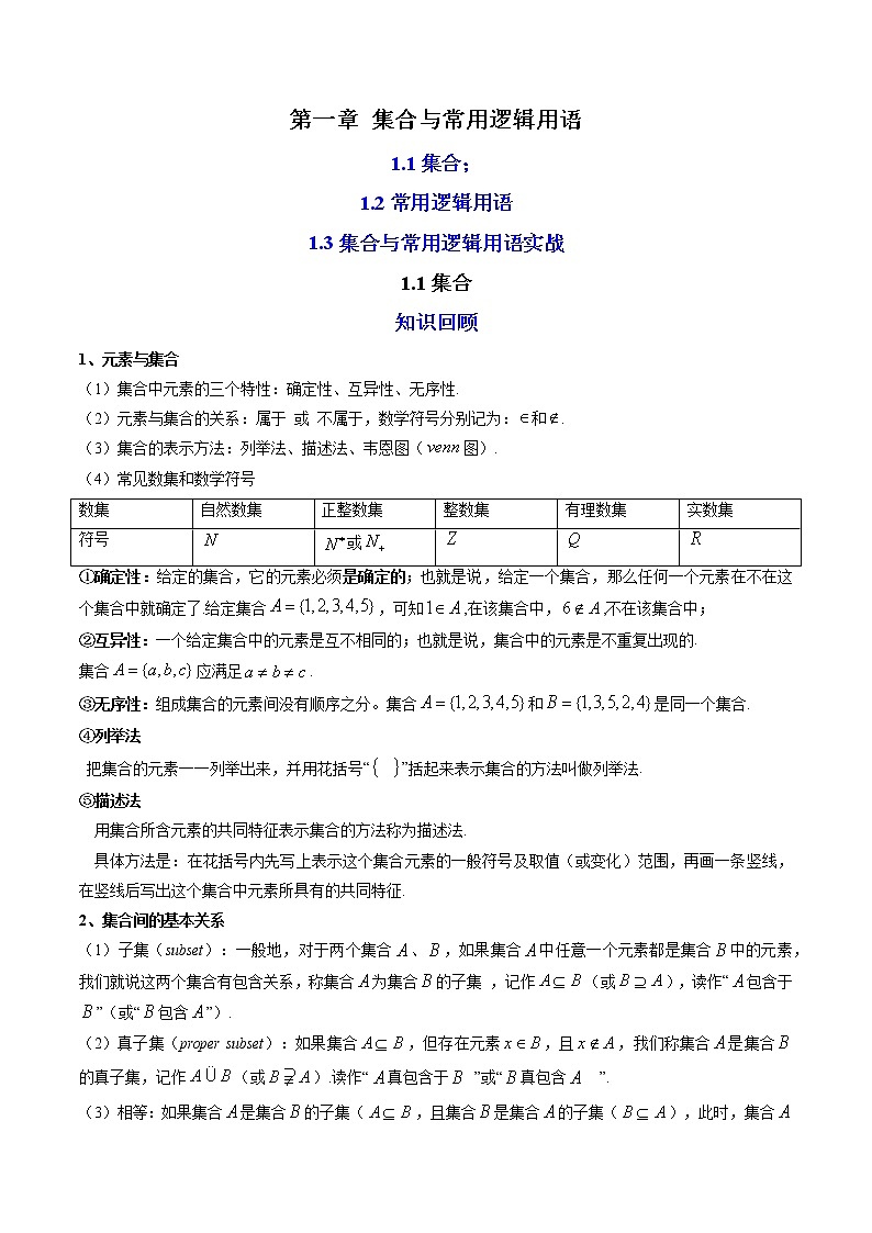01第一章 集合与常用逻辑用语（原卷版）第1页