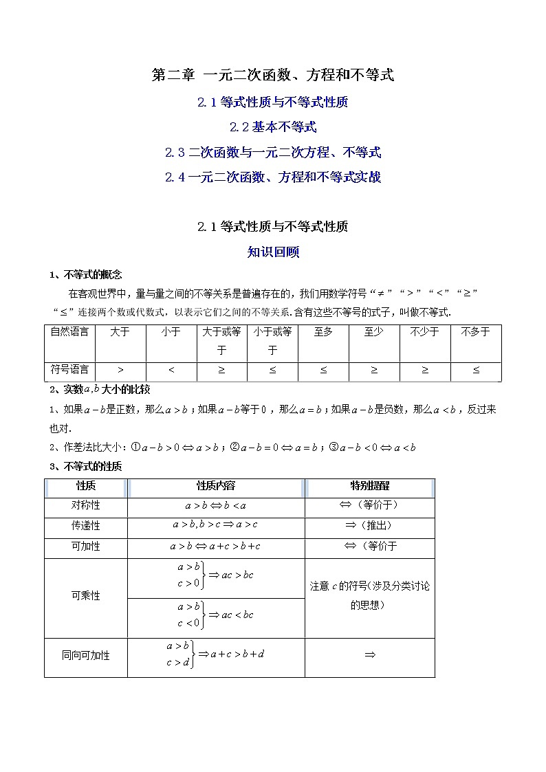 02第二章 一元二次函数、方程和不等式（原卷版）第1页