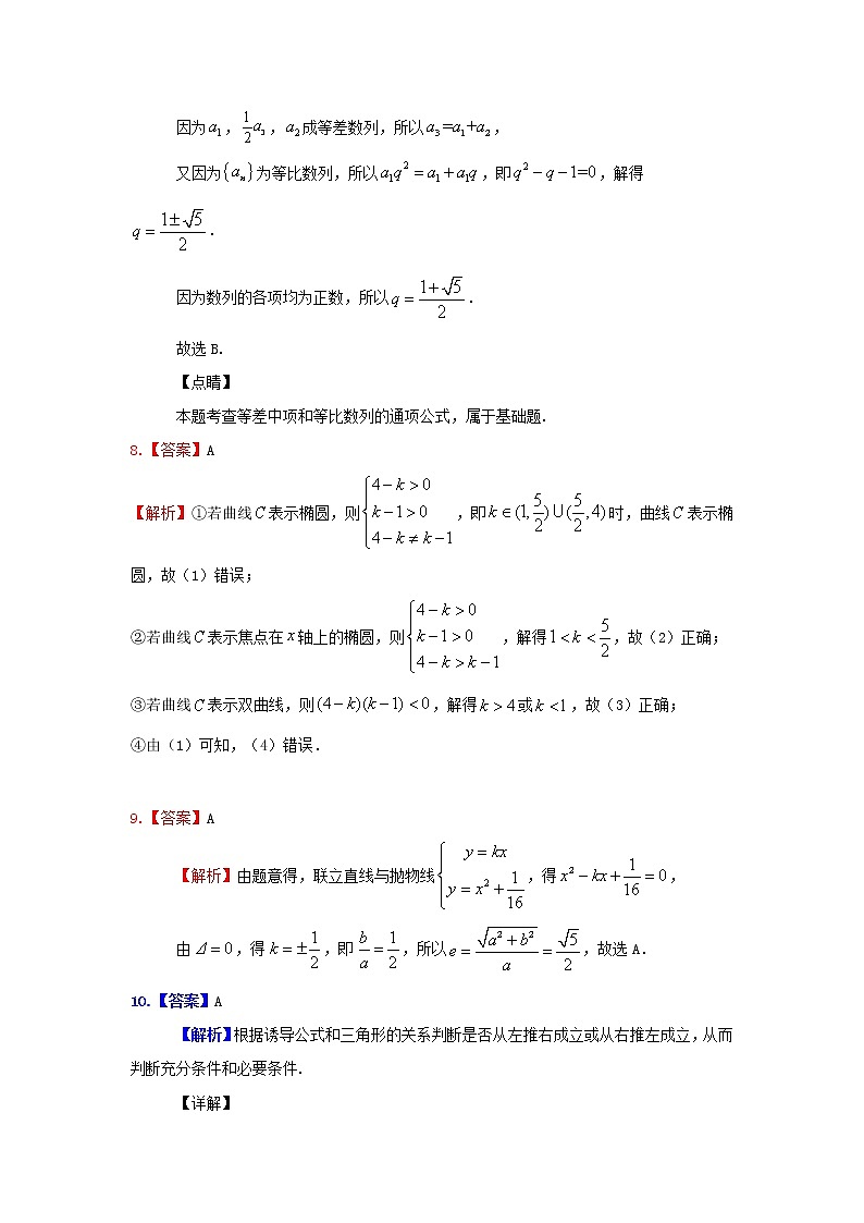 高二期末数学（选修2-1）模拟题理及参考答案02