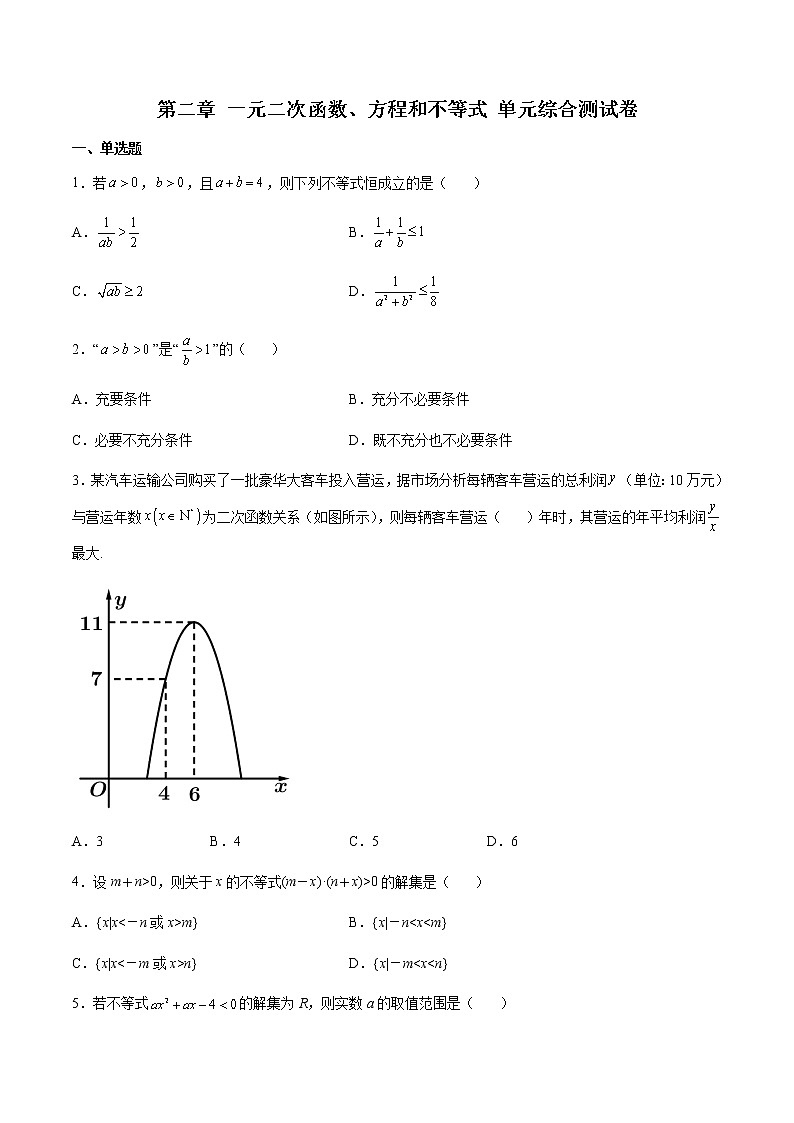 第二章 一元二次函数、方程和不等式 单元综合测试卷-高一数学新教材同步配套教学讲义（人教A版2019必修第一册）01