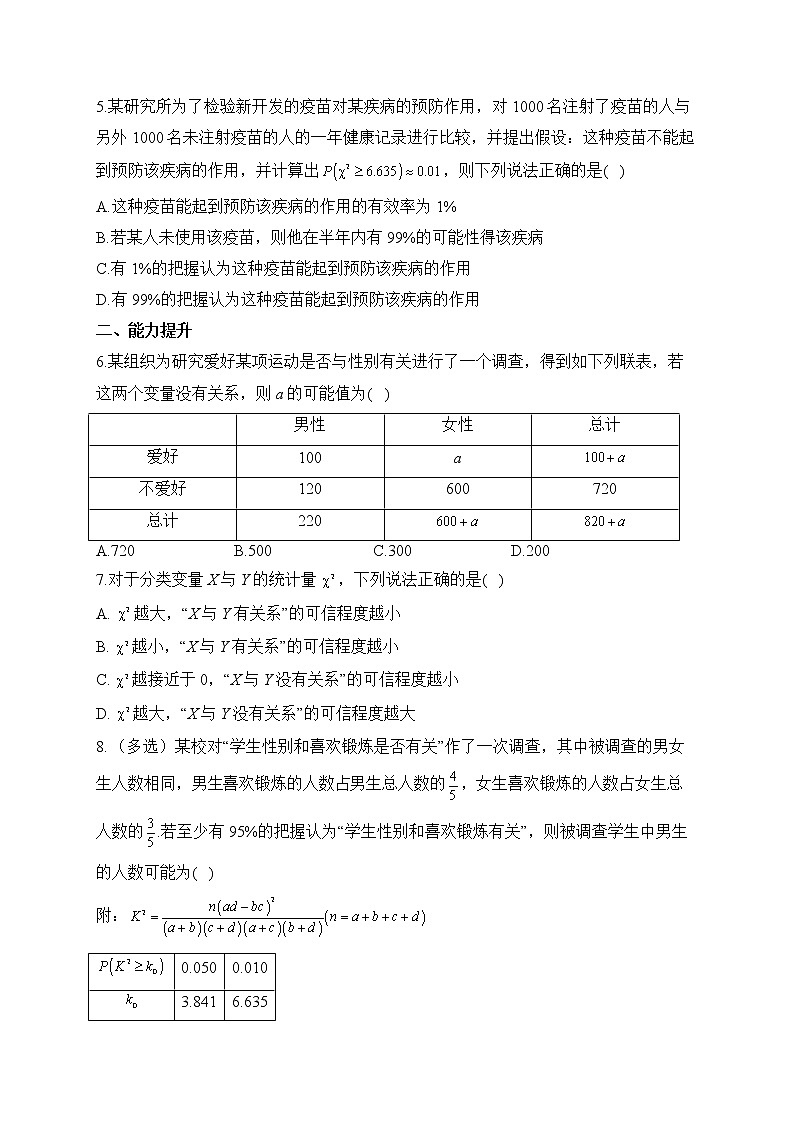 4.3.2 独立性检验——2022-2023学年高二数学人教B版（2019）选择性必修第二册同步课时训练第3页