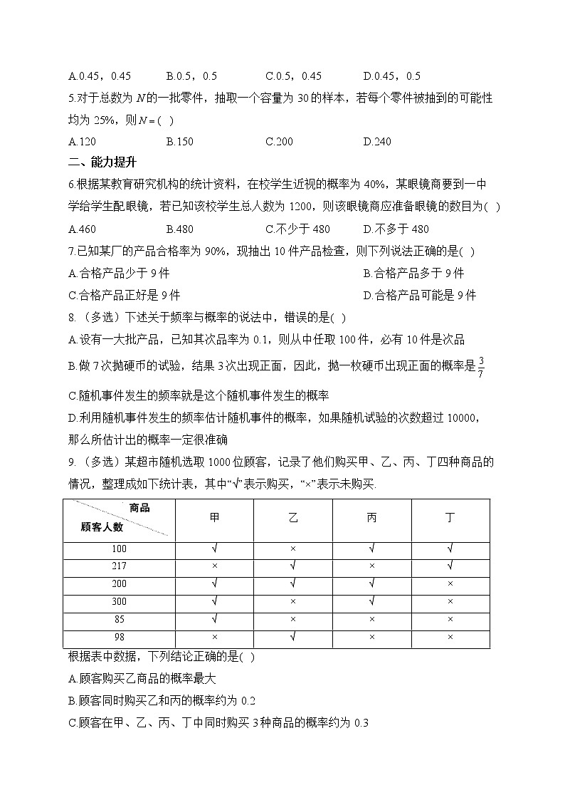 5.3.4 频率与概率——2022-2023学年高一数学人教B版（2019）必修第二册同步课时训练第2页