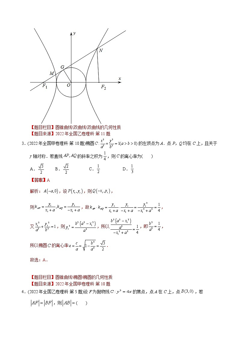 专题18 圆锥曲线选择题-【2023高考必备】2013-2022十年全国高考数学真题分类汇编（全国通用版）（解析版）第3页