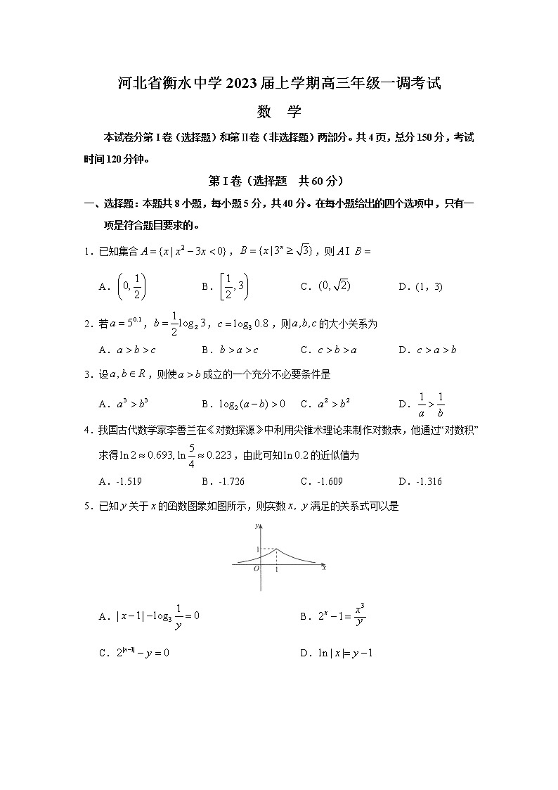 2023衡水中学高三上学期一调考试（一模）数学含解析01