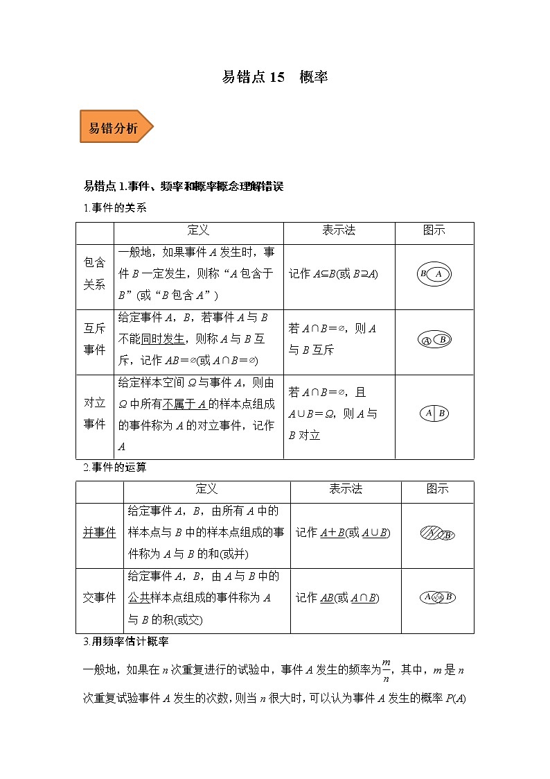 2023年高考数学二轮复习易错题精选15概率（文科）（Word版附解析）第1页