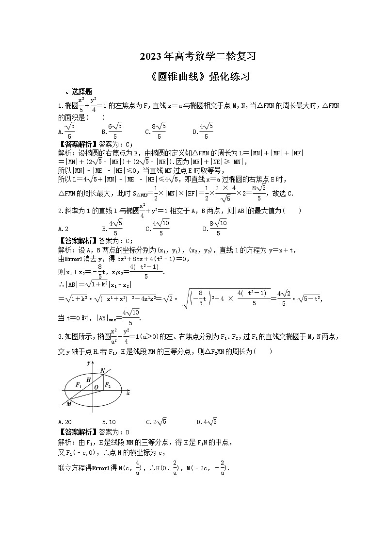 2023年高考数学二轮复习《圆锥曲线》强化练习(教师版)第1页