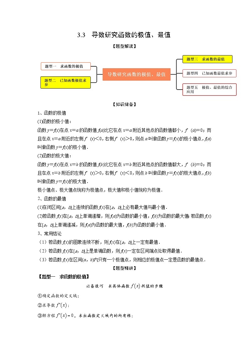 3.3导数研究函数的极值、最值（精讲）-【题型·技巧培优系列】最新高考数学大一轮复习精讲精练（新高考地区）01