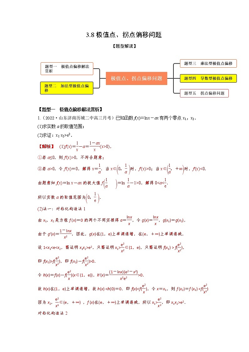 3.8极值点、拐点偏移问题（精练）-【题型·技巧培优系列】最新高考数学大一轮复习精讲精练（新高考地区）01