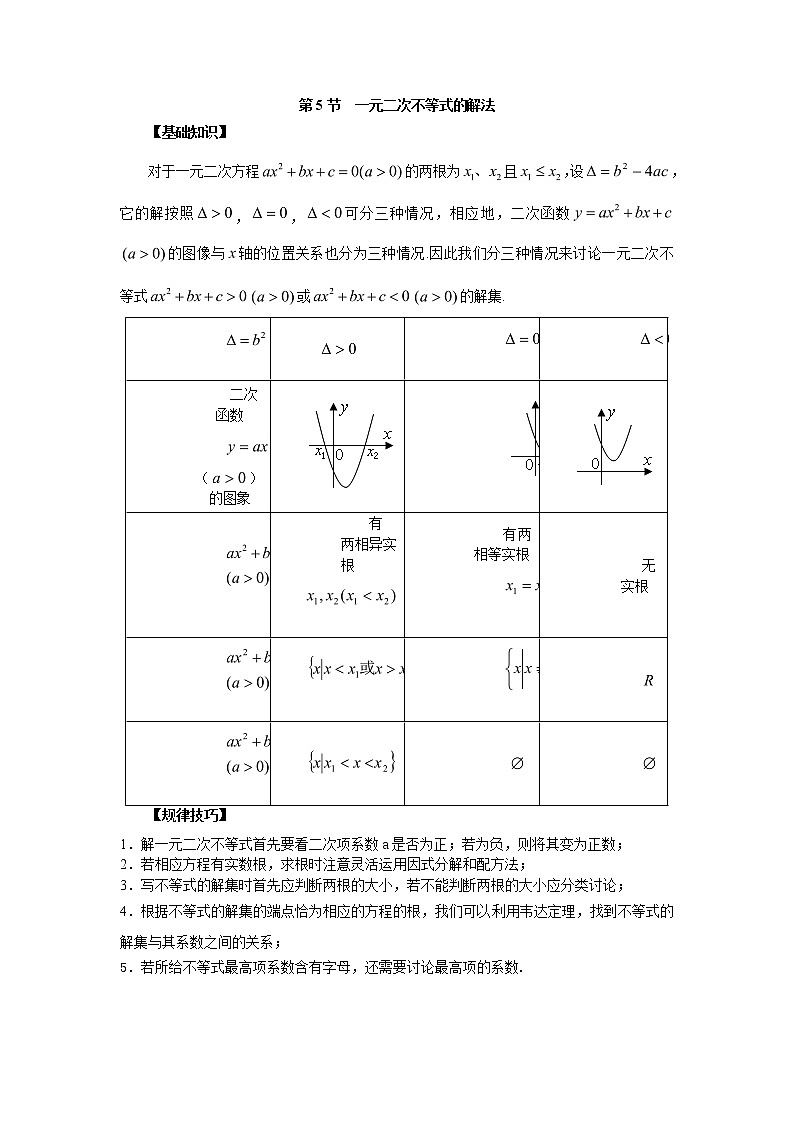 高中数学一轮复习微专题第12季不等式与一元二次不等式：第5节  一元二次不等式的解法第1页