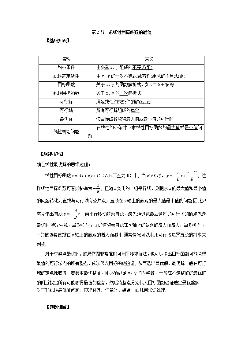 高中数学一轮复习微专题第13季线性规划与基本不等式：第2节 求线性目标函数的最值第1页
