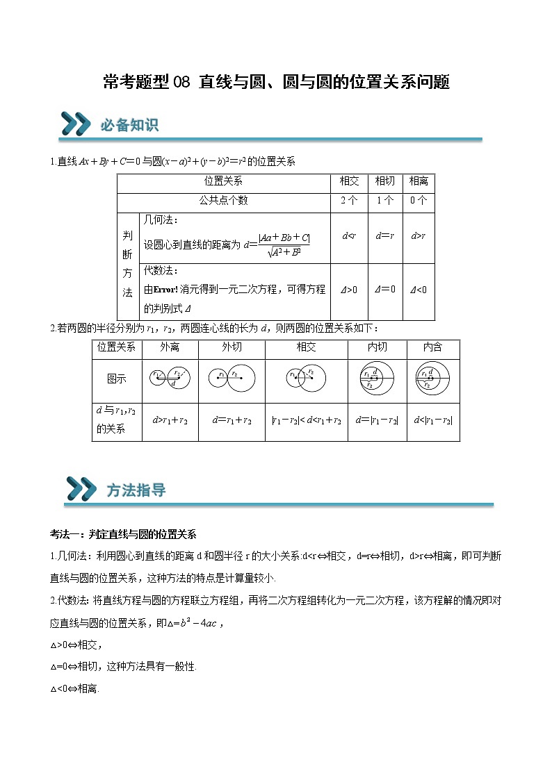 常考题型08 直线与圆、圆与圆的位置关系问题（原卷版）第1页