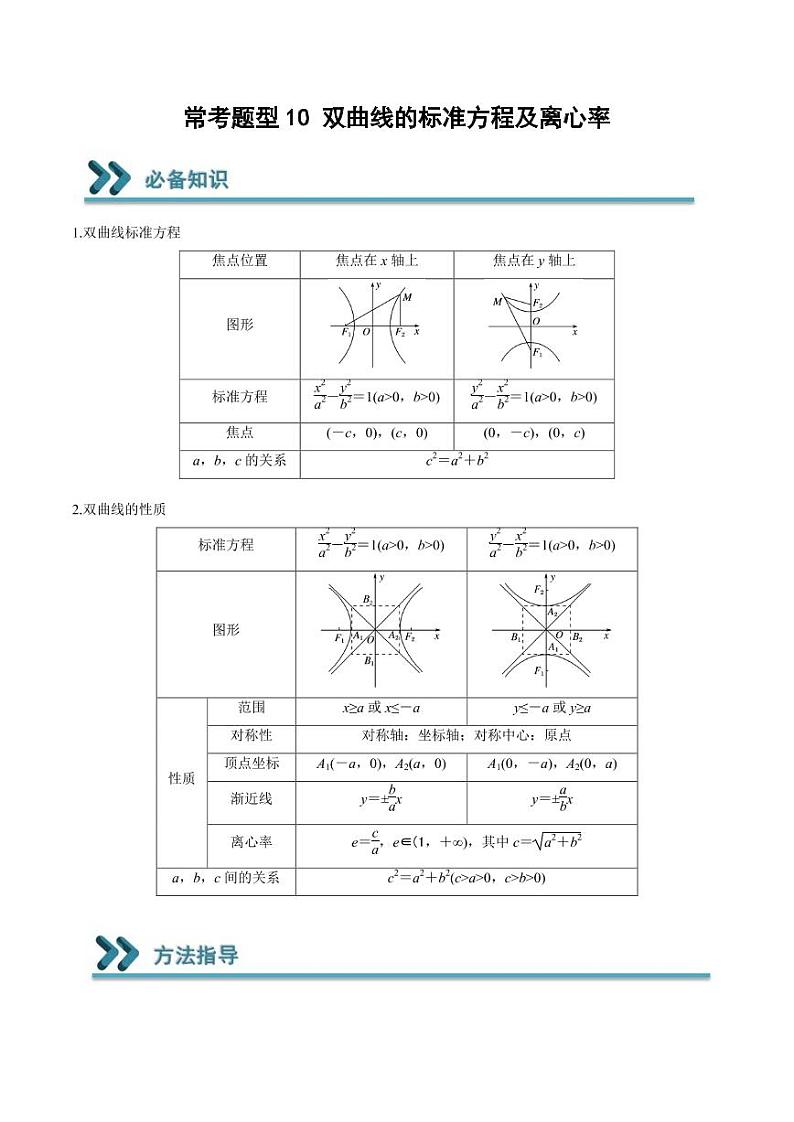 常考题型10 双曲线的标准方程及离心率（解析版）第1页
