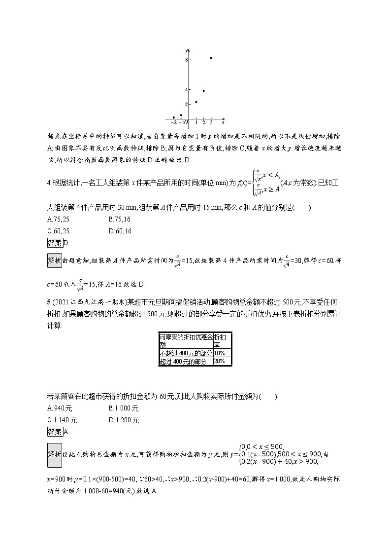 23版新教材苏教版必修第一册课后习题练8.2　函数与数学模型02
