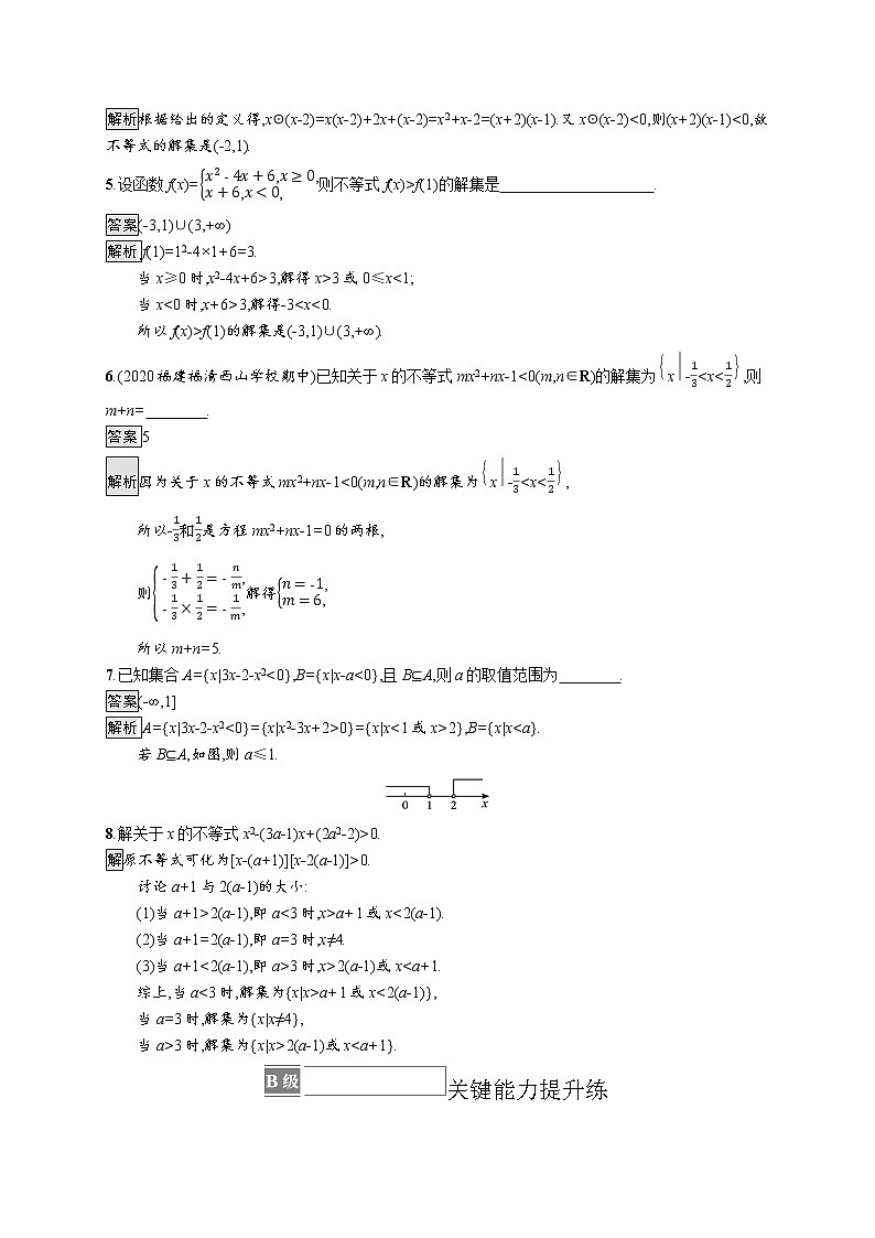 23版新教材苏教版必修第一册课后习题练3.3.2　从函数观点看一元二次不等式02
