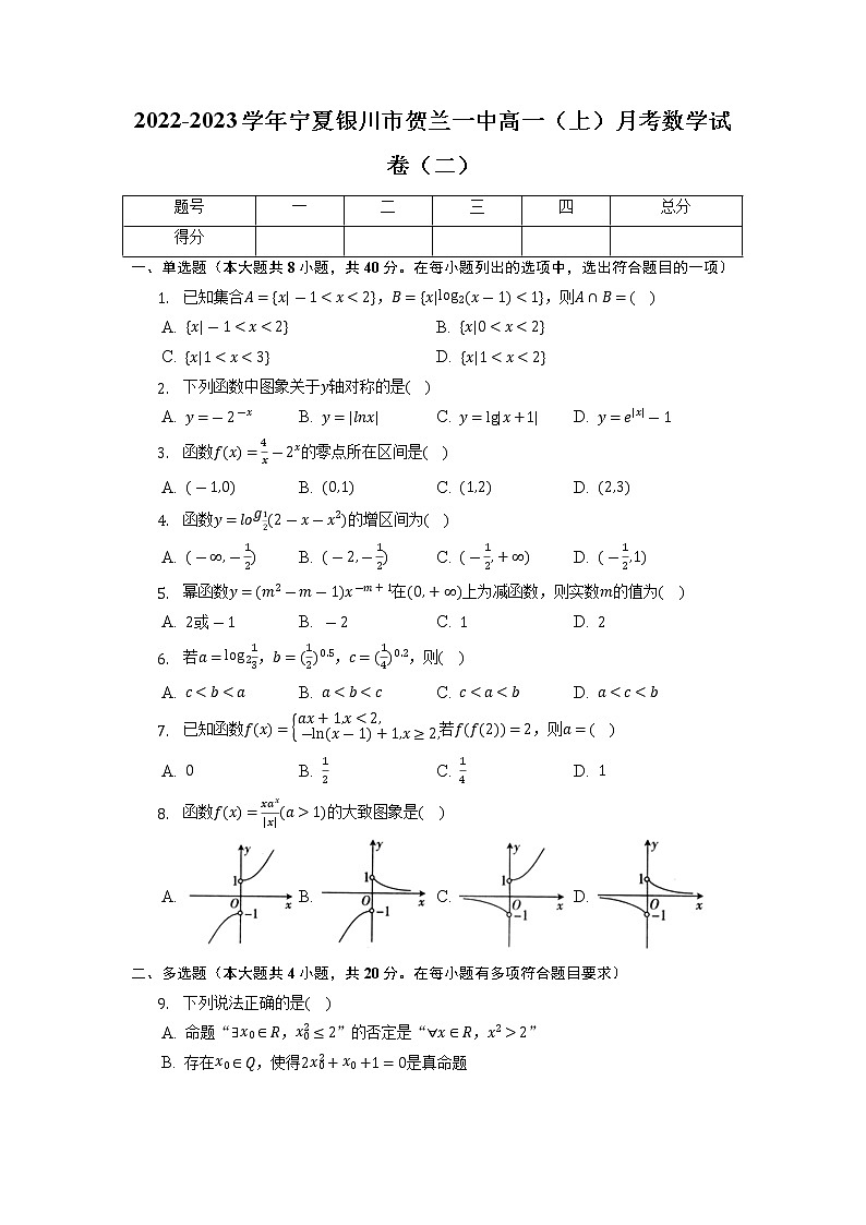 宁夏银川市贺兰县第一中学2022-2023学年高一上学期月考（二）数学试卷第1页
