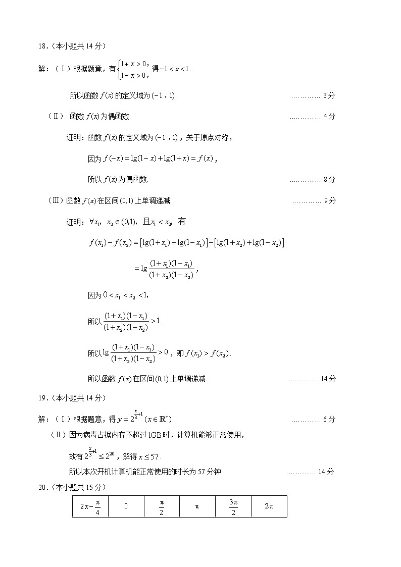 丰台区2021—2022学年度高一第一学期期末考试数学参考答案第2页