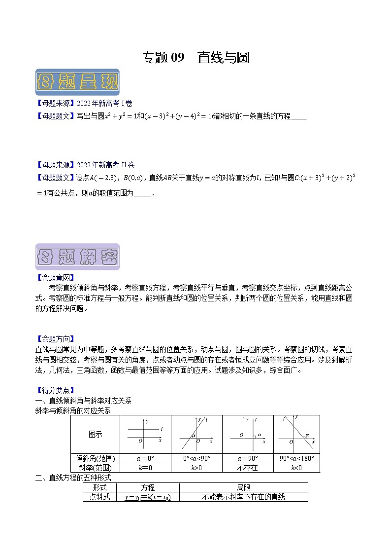 【高考真题解密】高考数学真题题源——专题09《直线与圆》母题解密（新高考卷）（原卷版）第1页