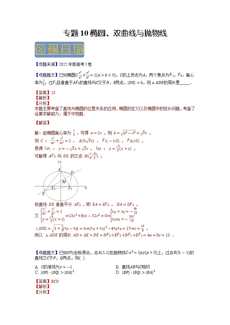 【高考真题解密】高考数学真题题源——专题10《椭圆、双曲线与抛物线》母题解密（新高考卷）01