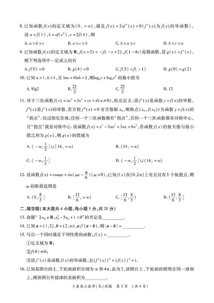 2022-2023学年全国重点高中新百年竞优联考高三文数试题第2页