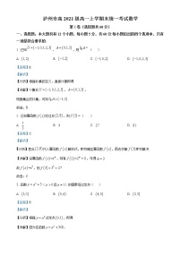 四川省泸州市2021-2022学年高一上学期期末数学试题