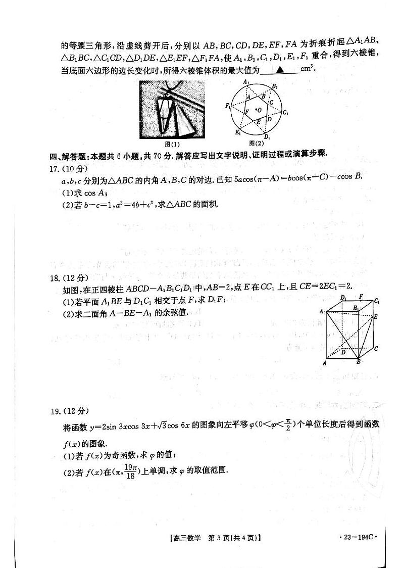 湖北省部分优质重点高中2022-2023学年高三上学期12月联考数学试题第3页