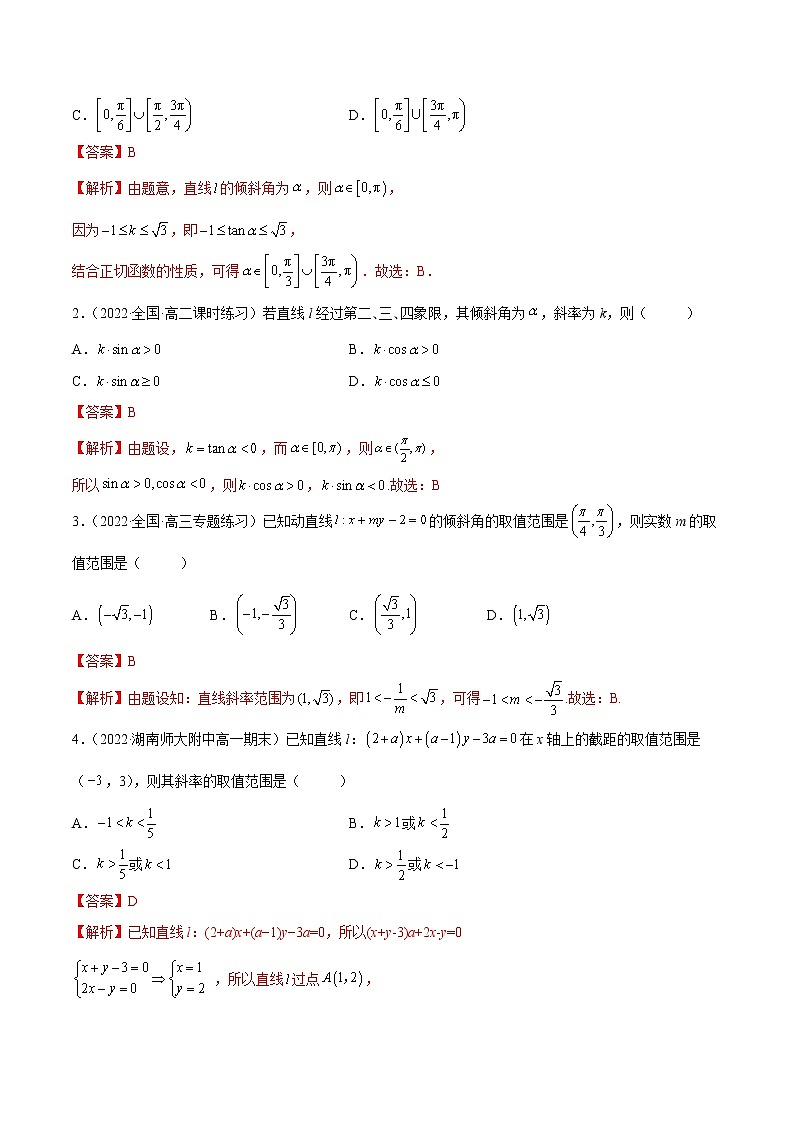 2.1 直线的倾斜角与斜率（精练）-2022-2023学年高二数学一隅三反系列（人教A版2019选择性必修第一册）03
