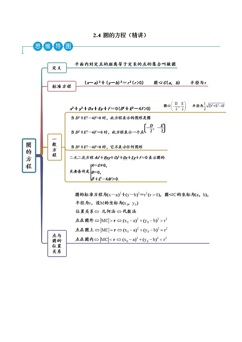 2.4 圆的方程（精讲）-2022-2023学年高二数学一隅三反系列（人教A版2019选择性必修第一册） 试卷01