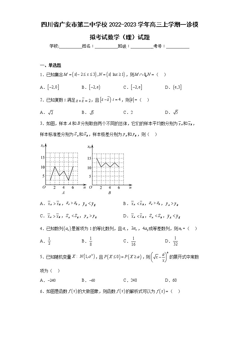 四川省广安市第二中学校2022-2023学年高三上学期一诊模拟考试数学（理）试题及答案第1页