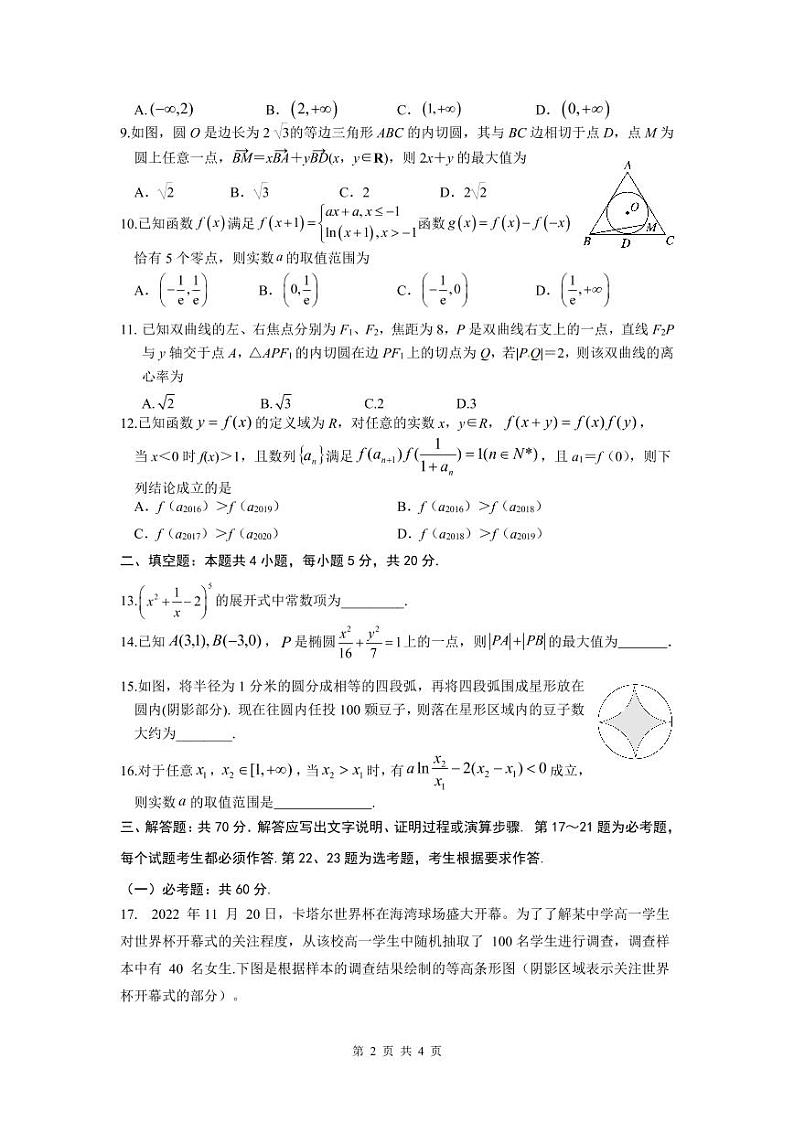 绵阳南山中学 2022 年秋绵阳二诊热身考试数学试卷（无答案）02