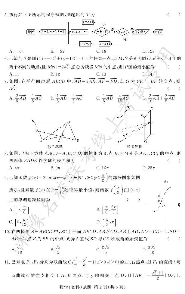 2022.12湘豫名校联考文科数学试卷第2页